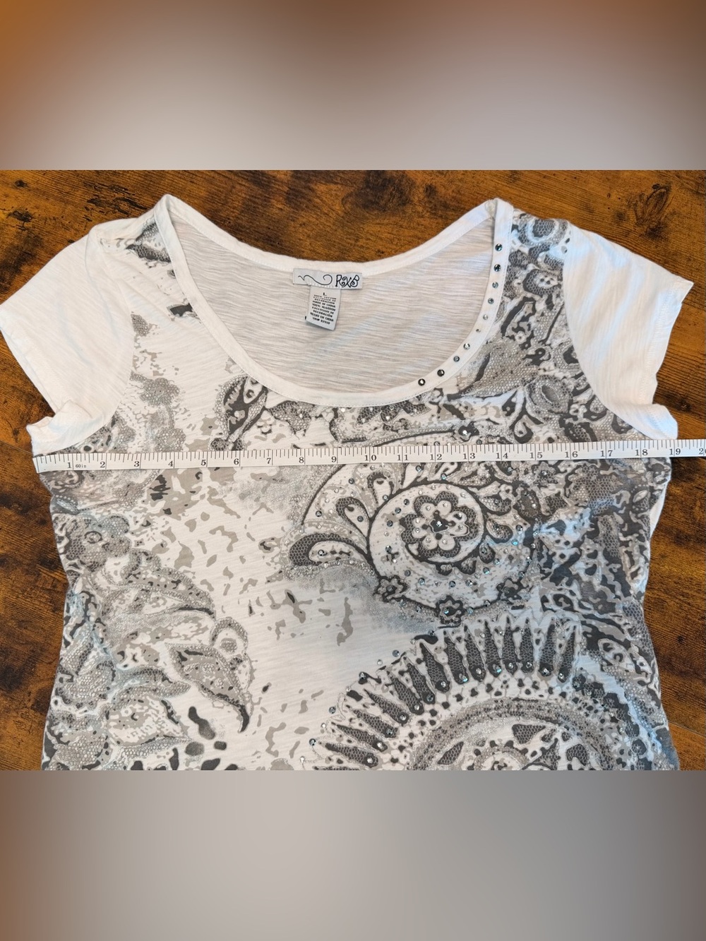 Vintage Y2K RxB Paisley Studded Cotton T-Shirt L Scoop Neck Short Sleeve Bling - Picture 8 of 8